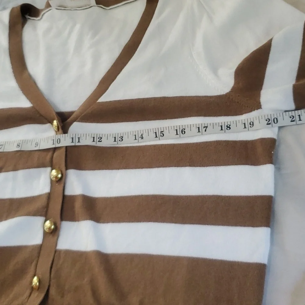 NWT Michael Kors Women's Cardigan Sweater, tan and white stripes Size L